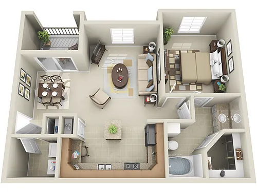 Floor plan 1 Bed, 1 Bath B (80% Income Restricted)