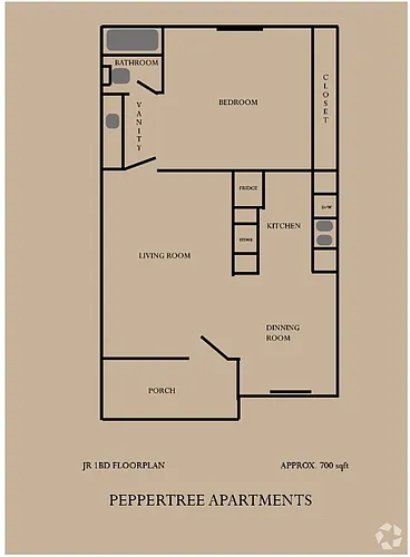 Floor plan 1BD Ensuite Bath - 550sqft