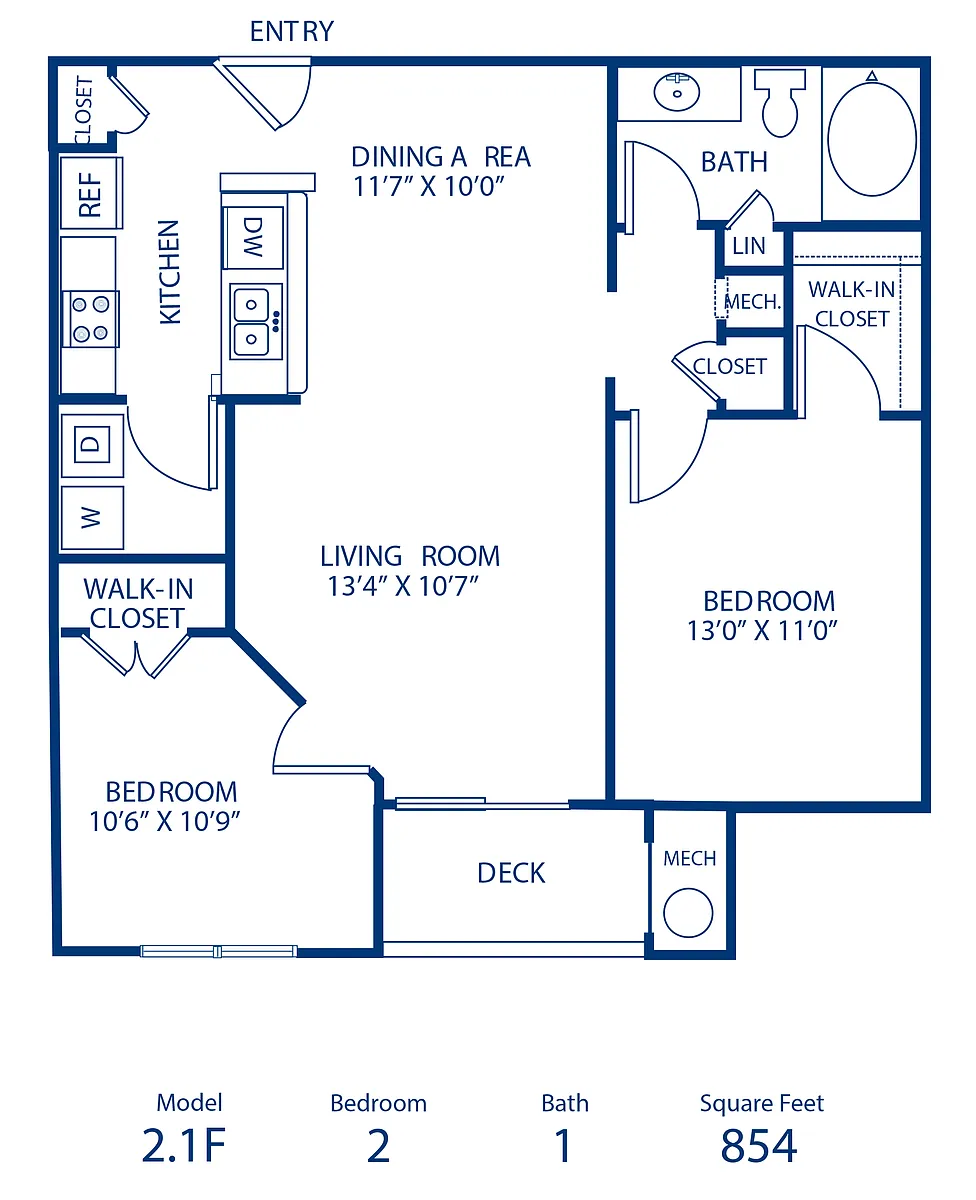 Floor plan 2BR 1BA 854 sqft