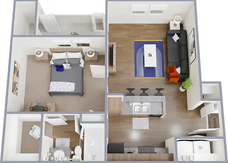 A3 - 627 square foot, one bedroom, one bath apartment A3 - 627 square foot, one bedroom, one bath apartment