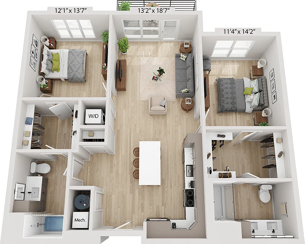 Floor plan Two Bedroom B2H