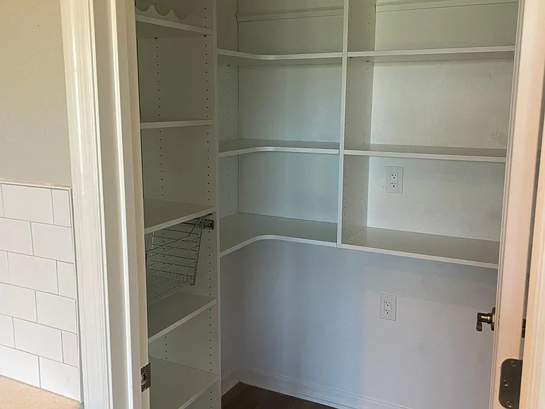 View of pantry with custom shelves