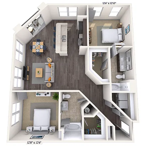 Floor plan Traditional 2x2 1277 SF
