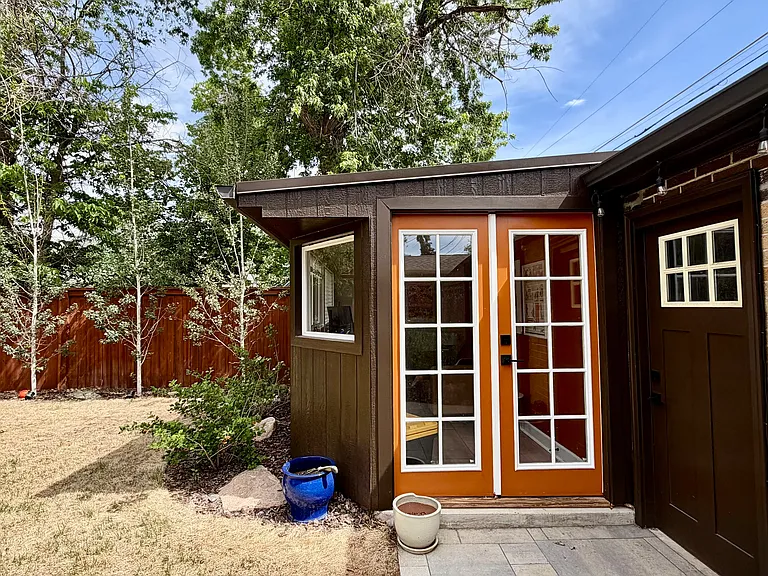 Entryways to detached office space and single car garage