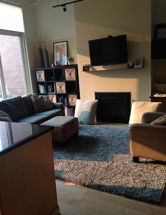 Gas fireplace and built in desk/storage