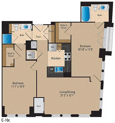 Floor plan 2 Bedroom, 2 Bath 1126 SF B15