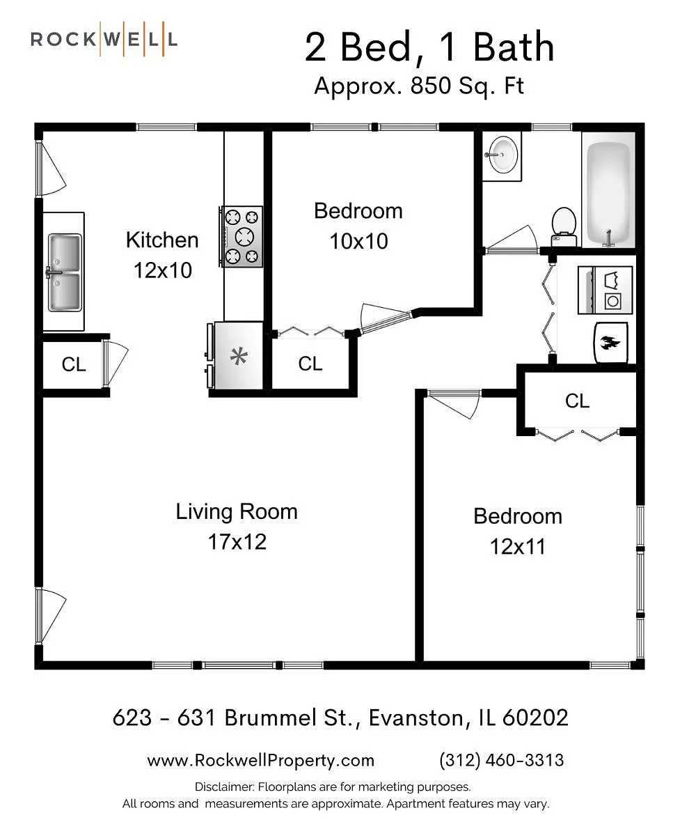 Floor plan 2 Bed, 1 Bathroom