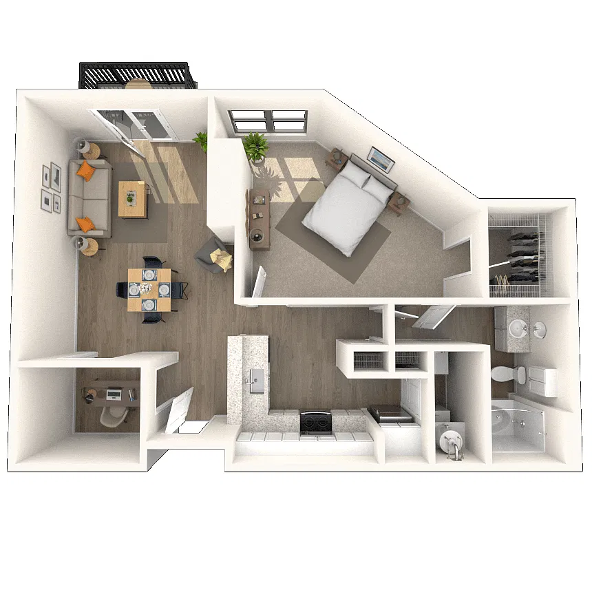 Floor plan Traditional 1x1 918 SF