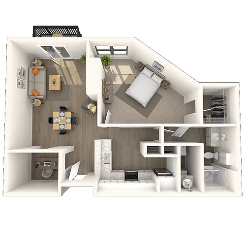 Floor plan Traditional 1x1 918 SF