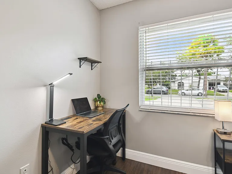Office desk, chair and light