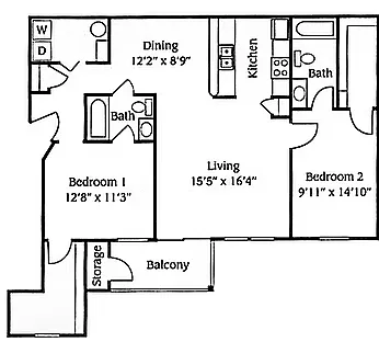 Floor plan 2 Bed 1 Bath