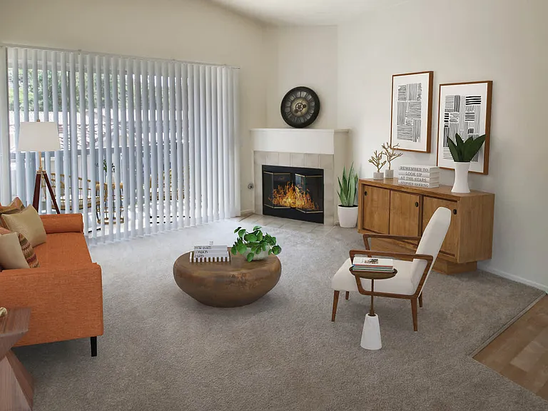 Living Room with Fireplace and Balcony