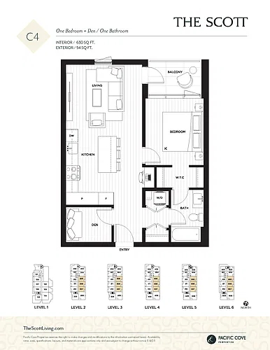 Floor plan 1 Bedroom + Den 1 Bed 1 Bath 2