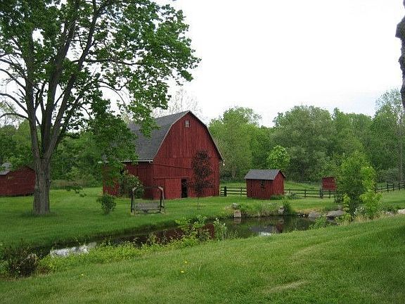 Farm barn and pond