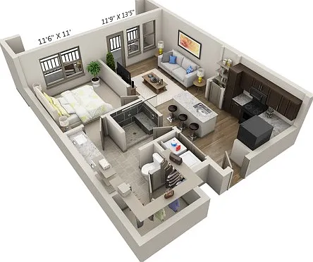 Floor plans are artist's rendering. All dimensions are approximate. Actual product and specifications may vary in dimension or detail. Not all features are available in every apartment. Prices and availability are subject to change. Floor plans are artist