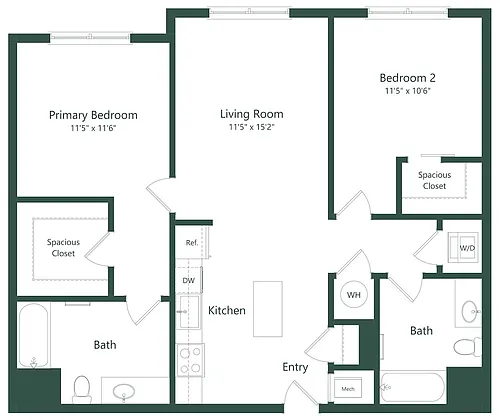 Floor plan 2BR | 2 Bed | 2 Bath