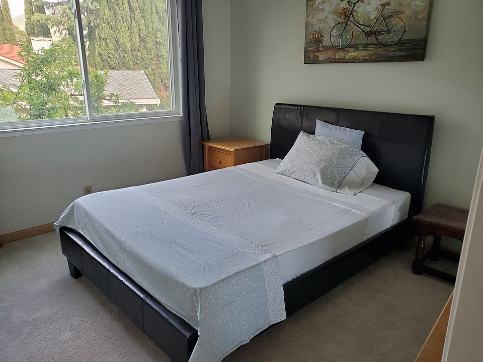 Fresh paint. Full size bed with 2 end tables. Big window with mountain view.