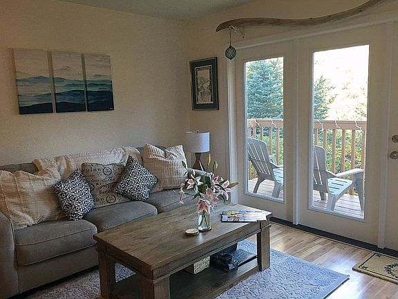 Living room and deck.