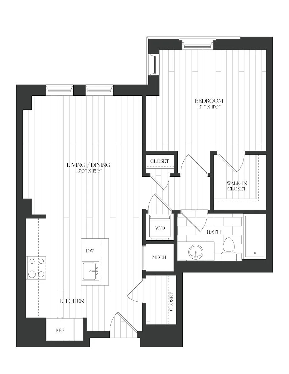 Floor plan 1 Bed/1 Bath-1B-2-The Claude