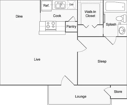 1 BR x 1 BA - A Floorplan 1 BR x 1 BA - A Floorplan