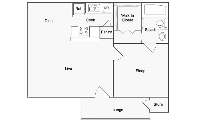 Floor plan 1 BR x 1 BA - A