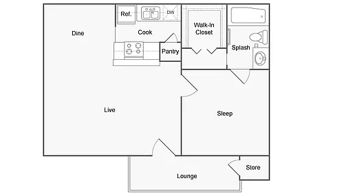 Floor plan 1 BR x 1 BA - A