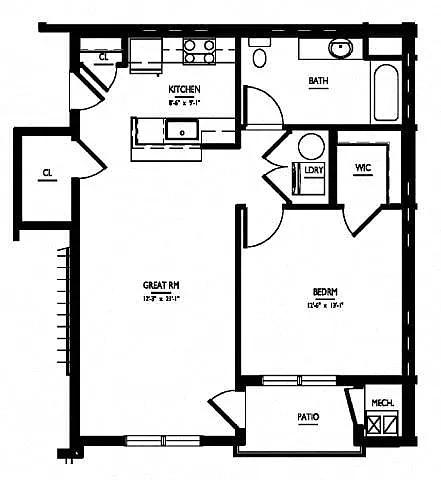 Floor plan 1 Bed/1 Bath-A Type A Phase V