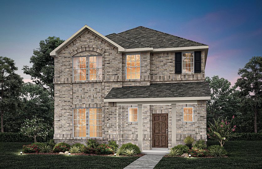 The Shadygrove, with covered front patio and 2-car rear-entry garage, shown as Exterior A