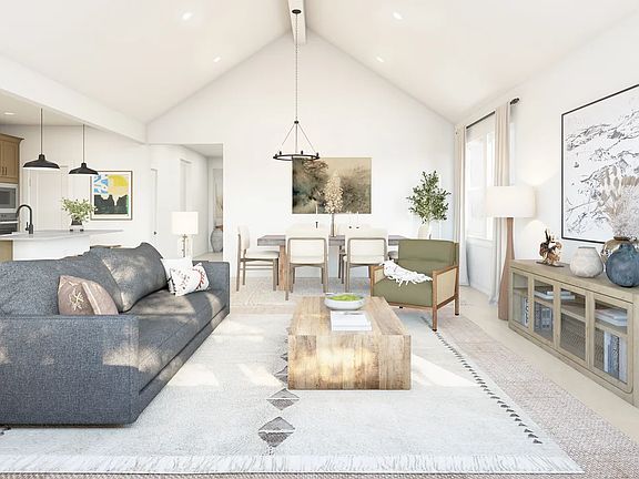 Great room with vaulted ceiling