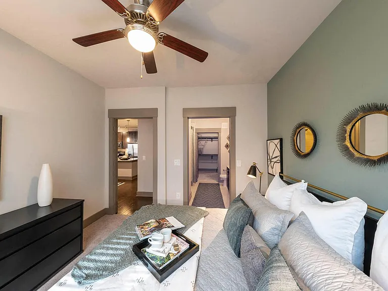 Apartments are equipped with ceiling fans with lighting in bedrooms and living room