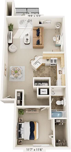 Floor plan One Bedroom End
