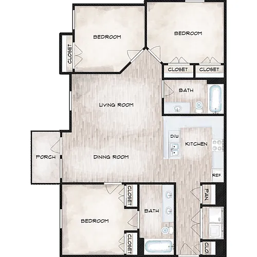 Floor plan 3 Bed 2 Bath