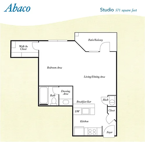 Floor plan S2 - Abaco - Studio, One Bathroom