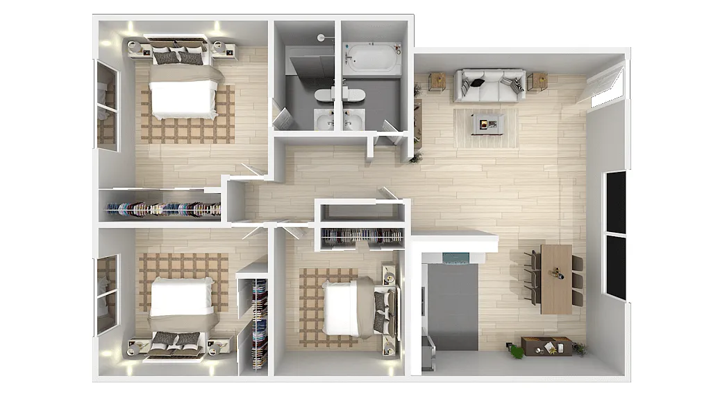 Floor plan Three Bedroom Two Bath
