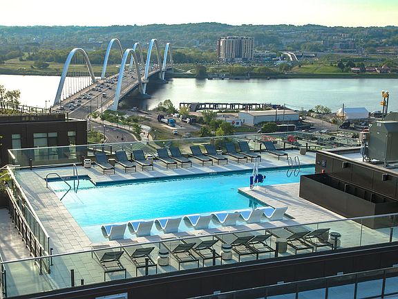 Rooftop pool with sweeping views of Buzzard Point's waterfront.