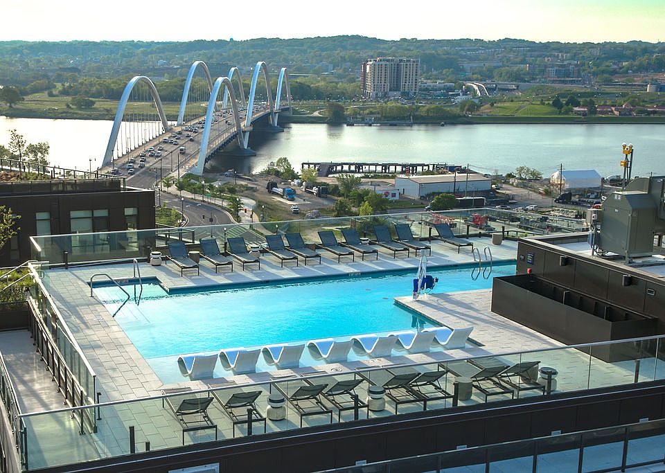 Rooftop pool with sweeping views of Buzzard Point's waterfront.