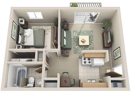 Floor plan 1 Bed, 1 Bath - Garden Deluxe