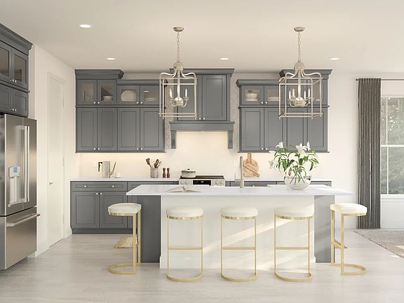 Kitchen with glass upper cabinets