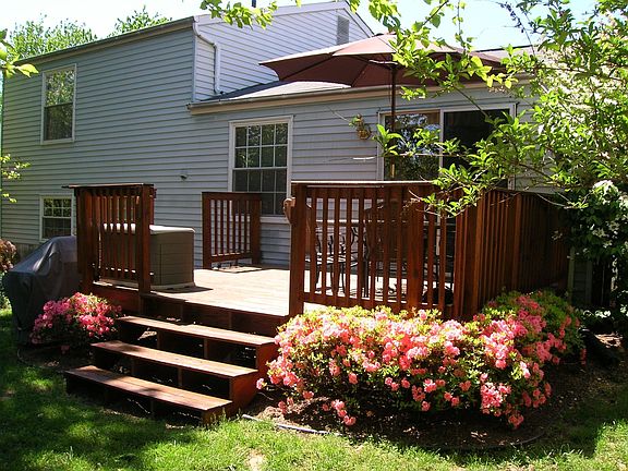 The deck surrounded by perrenials.