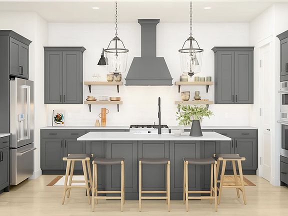 Kitchen with pendant lighting-Artist Rendering