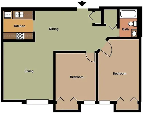 Floor plan 2 Bedroom 1 Bath