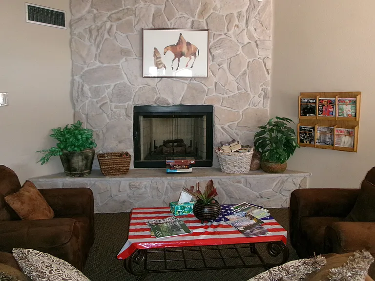 Sit with friends inside the clubhouse.