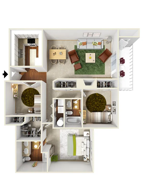 Floor plan 2 Bed 2 Bath w/ Den