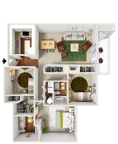 Floor plan 2 Bed 2 Bath w/ Den