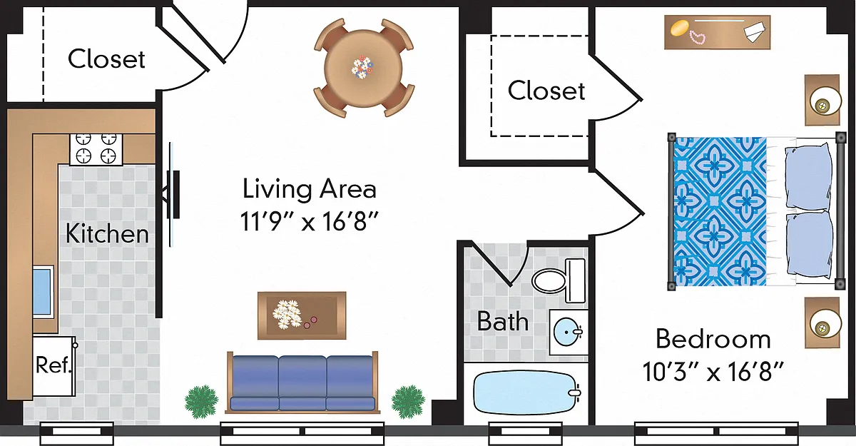 Floor plan Renovated 1 Bedroom 05 Tier