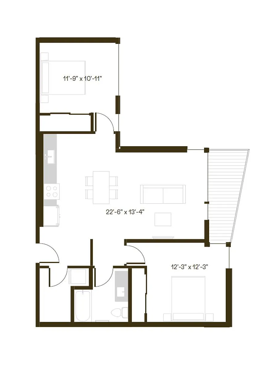 Floor plan 2 Bedroom, 1 Bath B4
