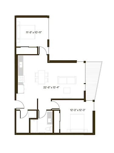 Floor plan 2 Bedroom, 1 Bath B4