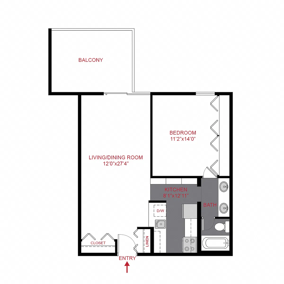 Floor plan 1 Bed 1 Bath