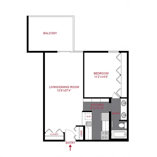 Floor plan 1 Bed 1 Bath