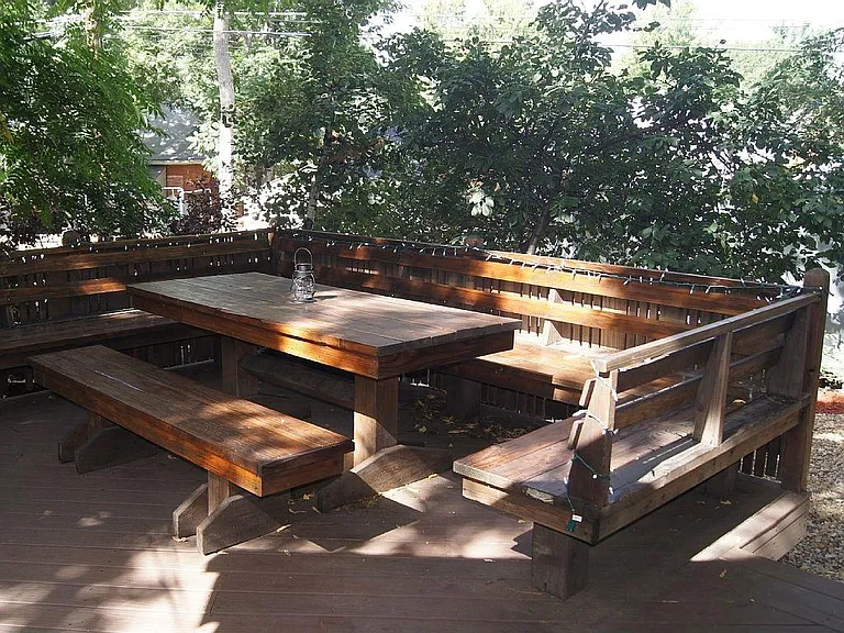 Dappled sunlight on the large back deck.
